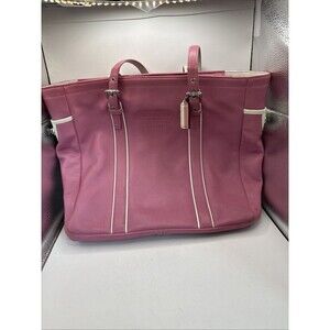 Vintage COACH Pink Leather Hampton Tote Bag Authentic 15”x12”